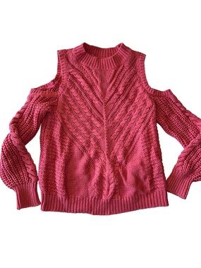 Aeropostale Pink Cold-Shoulder Cable Knit Sweater Large